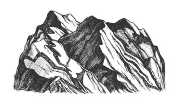 pico de montaña rocosa paisaje dibujado a mano vector