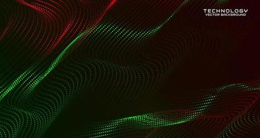 Green techno abstract background on dark space with waving particles style effect. Graphic design element with 3d moving dots flow concept for banner, flyer, card, brochure cover, or landing page vector