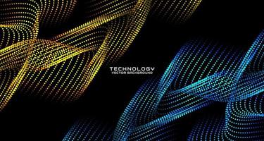 Yellow techno abstract background on dark space with waving particles style effect. Graphic design element with 3d moving dots flow concept for banner, flyer, card, brochure cover, or landing page vector