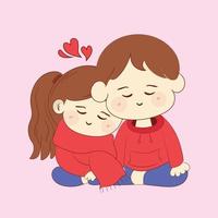 Illustration of cute cartoon character Couple of Lovers leaning together on Valentine day vector