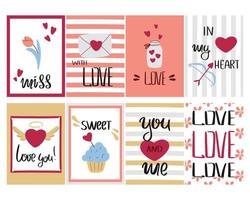 Set love cards for and Valentines day or wedding vector