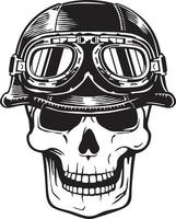 cráneo de motociclista con casco de motocicleta y gafas. icono vintage de moto. diseño retro de estilo antiguo. ilustración vectorial vector