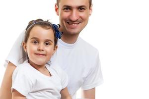Portrait of smiling father and daughter isolated on a white photo