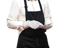 At Your service. Waiter, or well dressed man waiting for orders with copy space photo