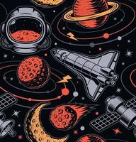 Vector space seamless pattern in vintage style