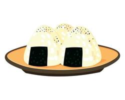 Vector set of japanese onigiri on ceramic plate. Traditional japanese cuisine
