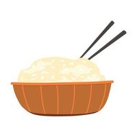 Chinese cuisine. Vector illustraion of bowl of rice and Chinese sticks. Traditional asian food