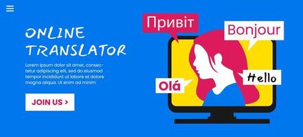traducción en línea idiomas comunicaciones web banner plantilla diseño vector