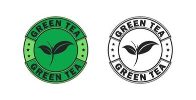 etiqueta engomada del logotipo de la etiqueta de la forma redonda del producto del té verde vector