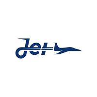 Jet letter with plane icon logo design illustration. plane logo design inspiration. blue Jet logotype design. Jet logo template vector