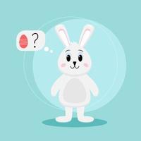 White Easter bunny with an easter egg on blue background. Vector illustration.