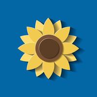 girasol sobre fondo azul. flor amarilla en estilo de corte de papel. origami, efecto 3d. ilustración vectorial vector