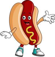lindo personaje de mascota de dibujos animados de hot dog vector