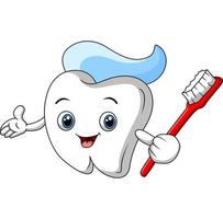 Cute tooth cartoon holding tooth brush vector