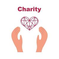 People hands with hearts for charity donation. Vector illustration