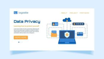 Vector data privacy landing page background template.