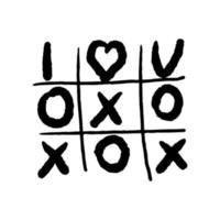 Tic tac toe doodle game with cross and circle sign, cute heart mark isolated on white background. . Vector illustration