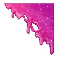 Pink or purple corner slime, sticky liquid with glitter in cartoon style isolated on white background. Splash, border. Vector illustration