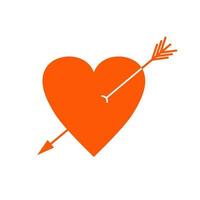 Red heart pierced by an arrow. Vector illustration, icon. Symbol of love. Drawing of heart for Valentine's Day.