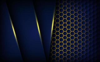 abstract yellow light background gradient shapes. navy blue hexagon mesh pattern decoration. vector