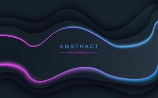 abstract black wavy shadow dimension layers purple and blue light with hexagon texture background. eps10 vector