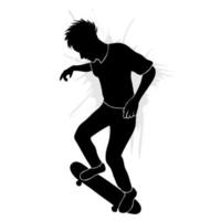 Silhouette of a skateboarder standing on a board. Vector illustration