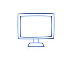 Desktop computer, contour vector sign, Doodle style isolated on white background. Vector hand-drawn illustration.