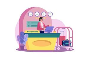 Hotel Receptionist In The Lobby At The Front Desk vector