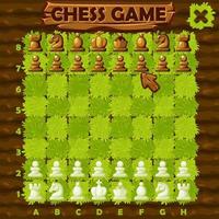 Farm style chess board and set chess figures for 2D game interface UI vector