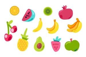 Tropical fruits flat vector set