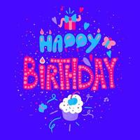 Happy Birthday hand drawn color lettering vector