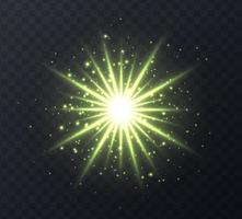 Shining flare with stars and sparkles isolated on dark transparent background. vector