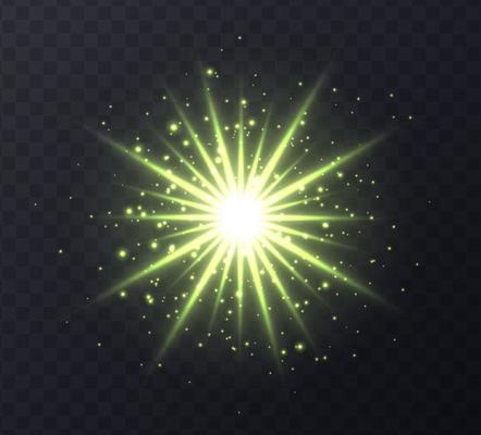 Shining flare with stars and sparkles isolated on dark transparent background.
