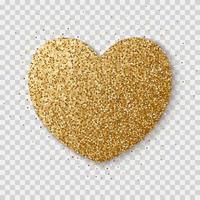 Gold glitter heart isolated on a transparent background. Bright glowing festive sequins and sparkles. vector