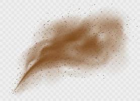 Dust cloud with ground particles. Brown sandstorm explosion with clay grains concept. vector