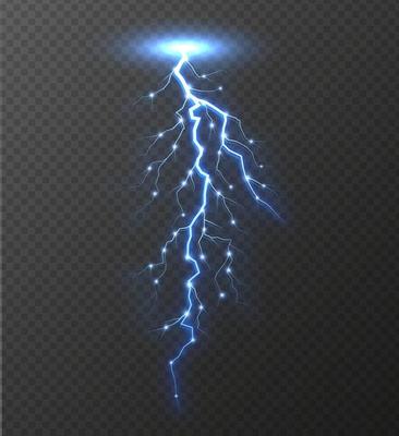 Realistic lightning bolt isolated on transparent background.
