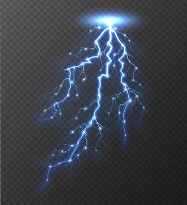 Realistic lightning bolt isolated on transparent background.