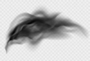 Black smoke cloud isolated on transparent background. Black cloudiness or smog. Realistic dark vector effect