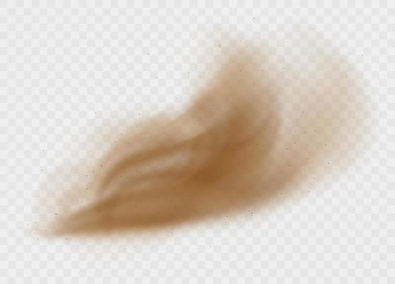 Dust cloud with ground particles. Brown sandstorm explosion with clay grains concept.