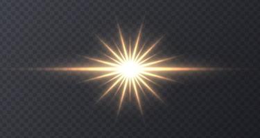 Shining sun flare isolated on dark transparent background. vector