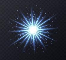 Shining flare with stars and sparkles isolated on dark transparent background. vector