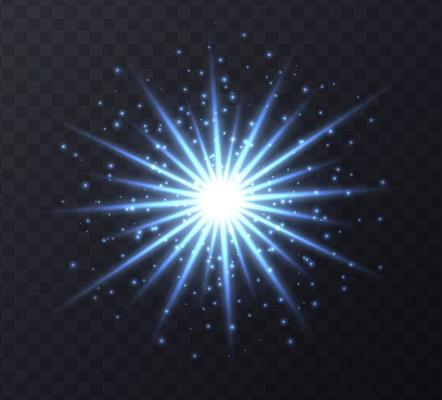 Shining flare with stars and sparkles isolated on dark transparent background.