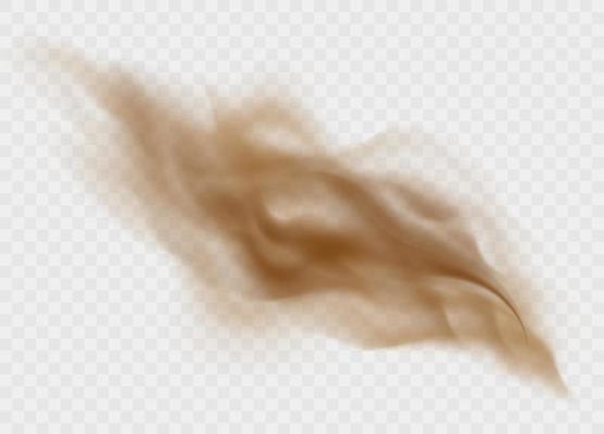 Dust cloud isolated on a transparent background. Brown sandstorm explosion in desert concept.