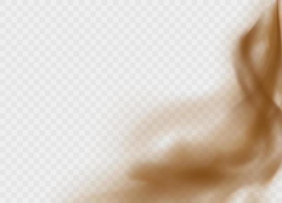 Dust cloud isolated on a transparent background. Brown sandstorm explosion in desert concept.