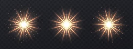 Light flares set isolated on transparent background. Lens flares, bokeh, sparkles, meteors, shining stars collection. vector