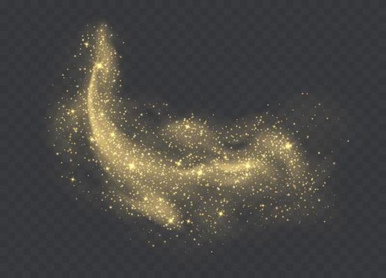 Golden dust cloud with sparkles isolated on transparent background. Stardust sparkling background.