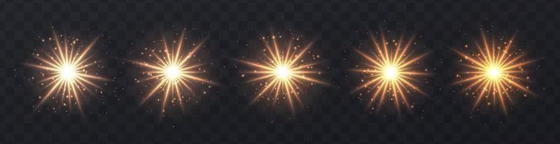 Light flares set isolated on transparent background. Orange lens flares, bokeh, sparkles, shining stars collection.