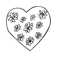 Vector doodle heart with floral pattern. Isolated coloring page with flower in heart