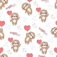 Seamless pattern with cute sloths for Valentine's Day in cartoon style for kids, children's books and games, print. vector