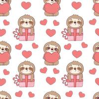 Seamless pattern with cute sloths for Valentine's Day in cartoon style for kids, children's books and games, print. vector